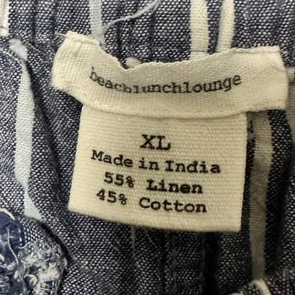 BeachLunchLounge Womens XL Stripe Linen Cotton Cropped Wide Leg Pants Drawstring - Picture 3 of 8